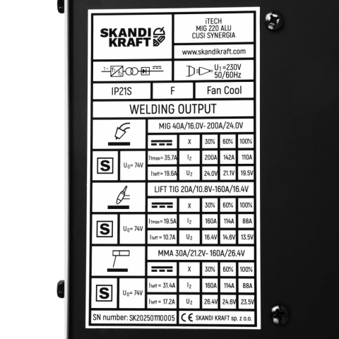 Spawarka Migomat SKANDI KRAFT iTECH MIG 220 Alu CuSi Synergia