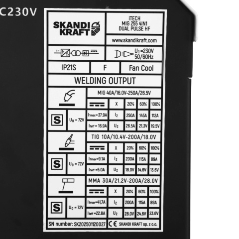 Spawarka Migomat SKANDI KRAFT iTECH MIG 255 4in1 Dual Pulse HF